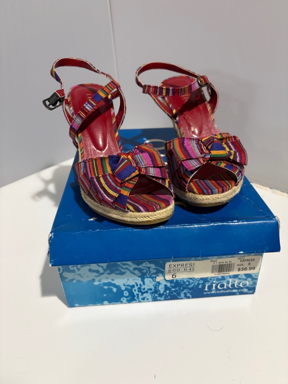 Rialto Multicolor Striped Bow Espadrille Wedges